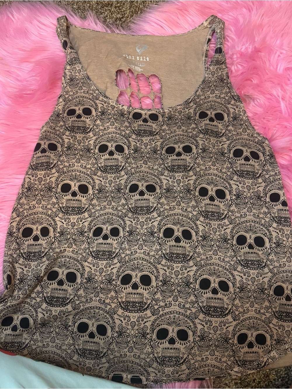 Full Tilt Y2K Sugar Skull Cutout Back Tank Top Medium